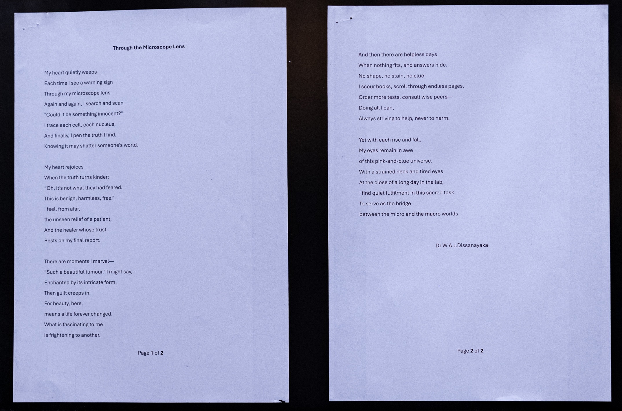 ‘Through the microscope lens’ by Dr W A J Dissanayaka